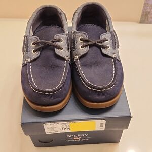 Boys Sperry Slip On Chambray/Navy Boat Shoes